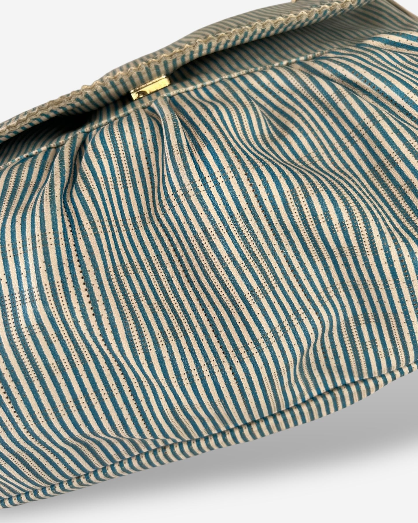 Fendi Vitello FF Striped Chef Bag Blue White