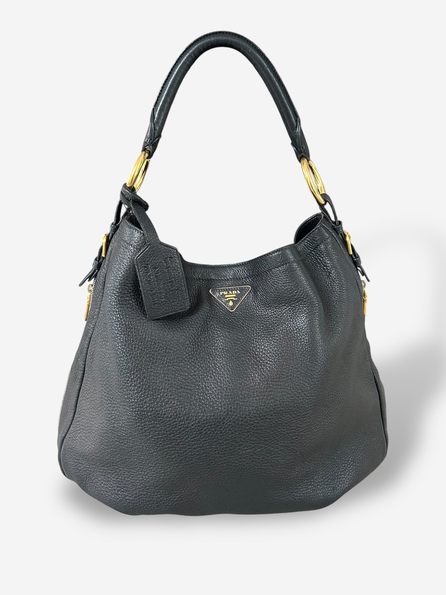 Prada Vitello Daino Leather Zip Around Hobo Bag