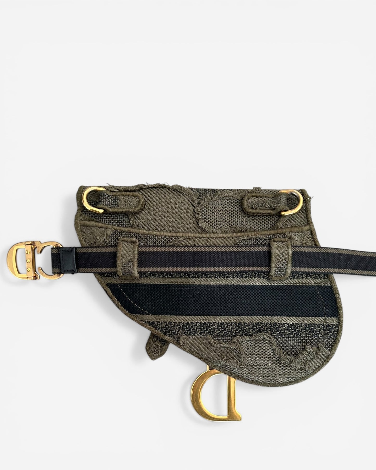 Christian Dior Canvas Embroidered Camouflage Saddle Belt Bag Green