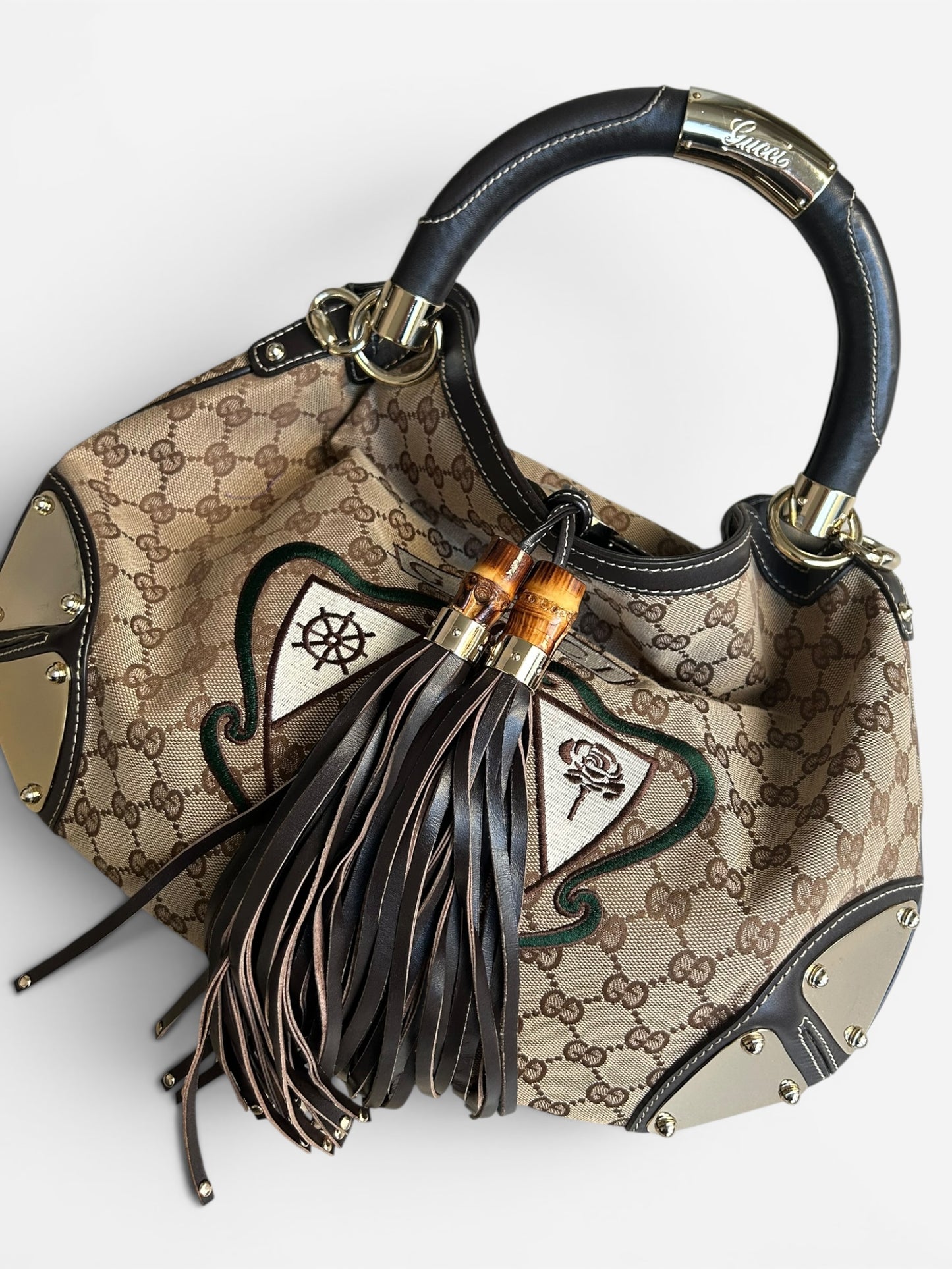 Gucci Indy Leather Canvas Handbag