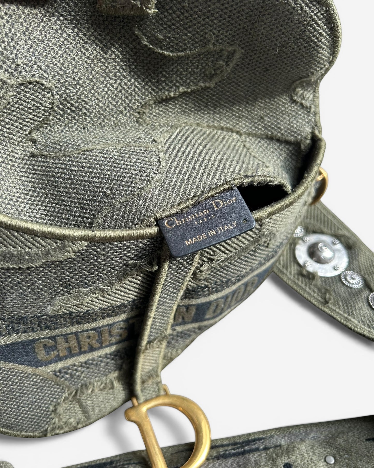 Christian Dior Canvas Embroidered Camouflage Saddle Belt Bag Green