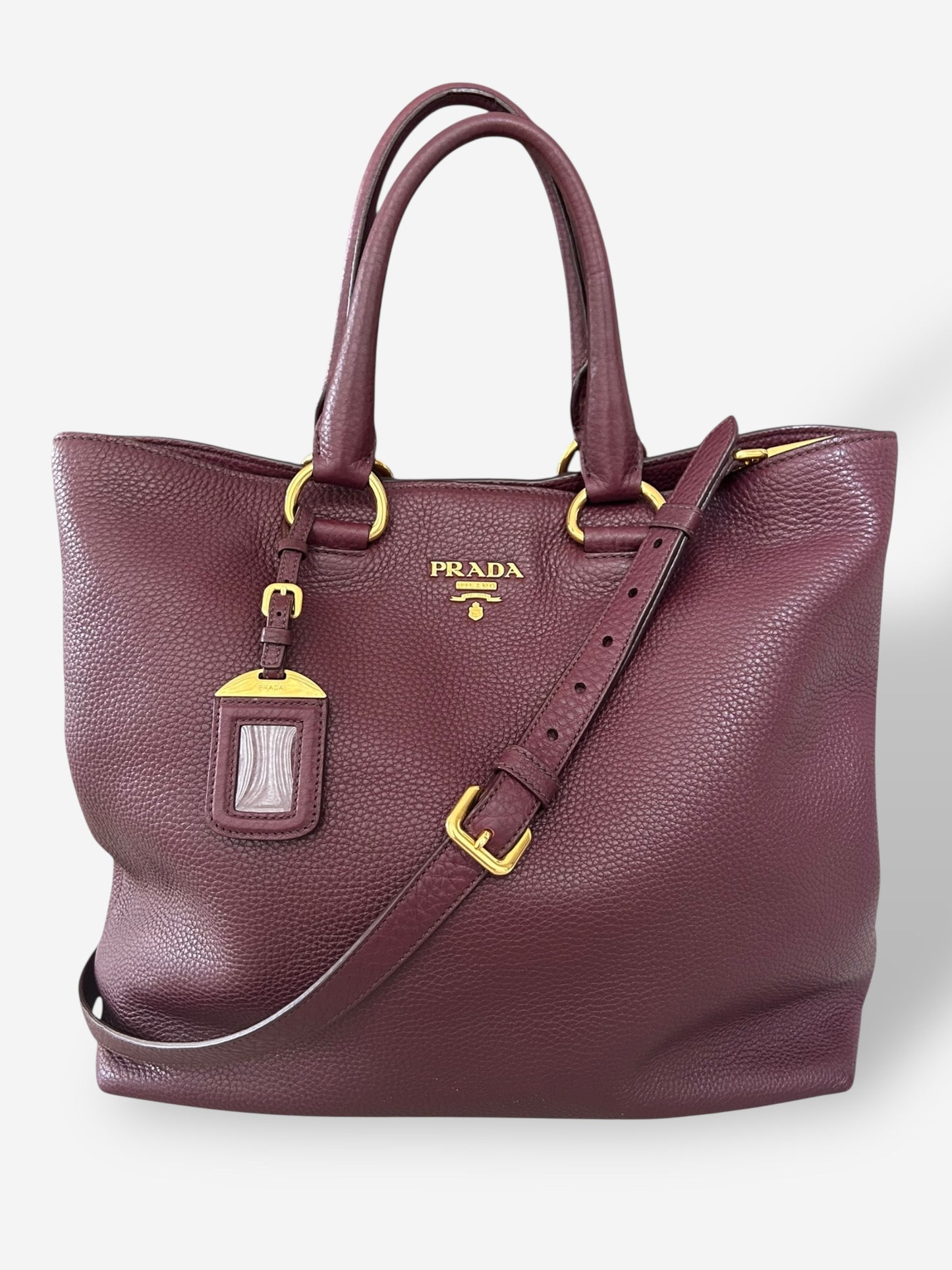 Prada Burgundy Vitello Daino Leather Shopper Tote