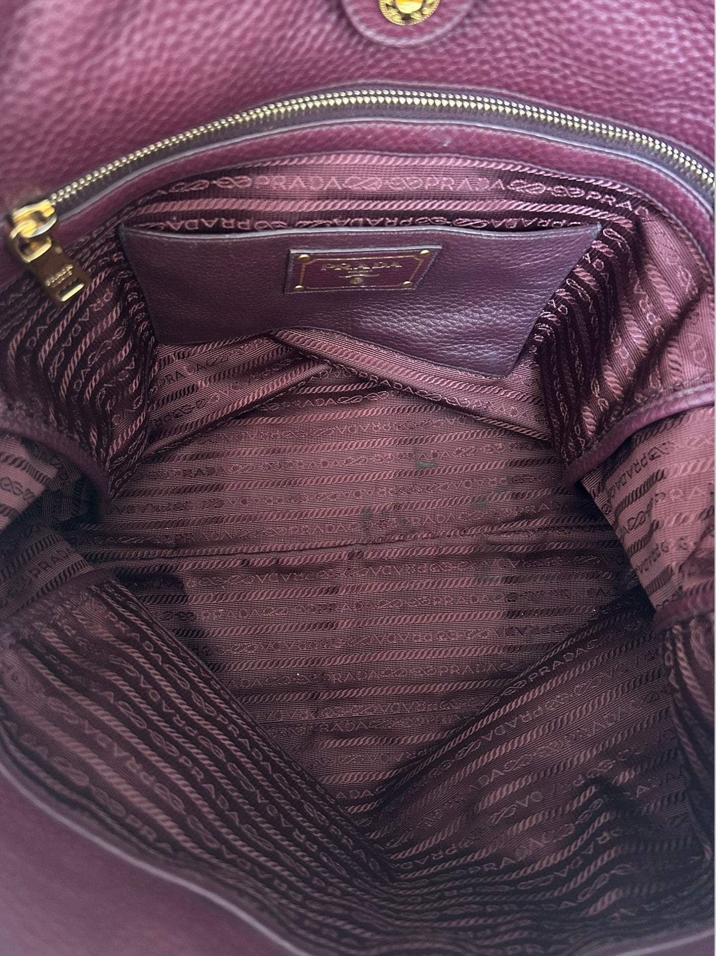 Prada Burgundy Vitello Daino Leather Shopper Tote