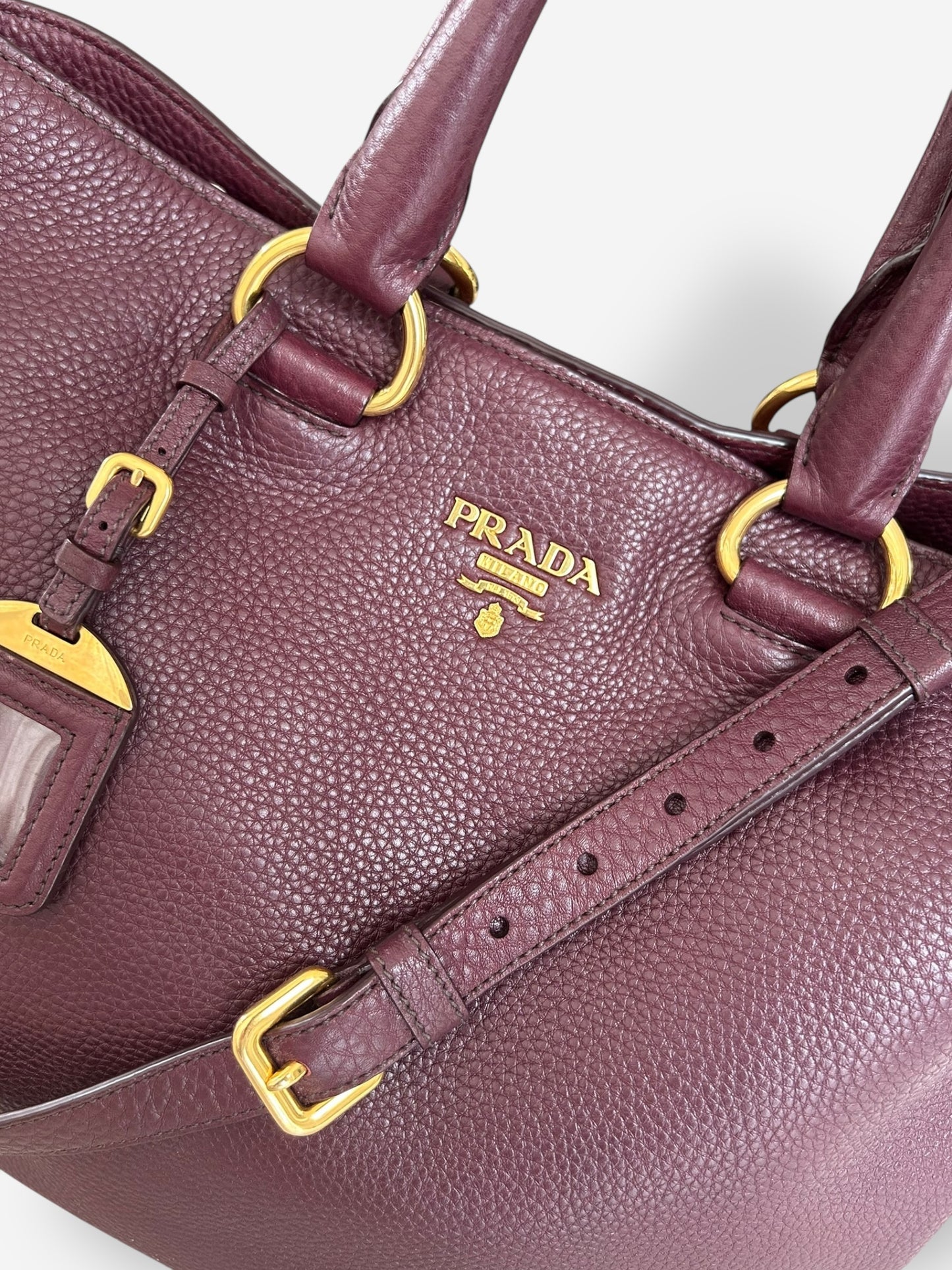 Prada Burgundy Vitello Daino Leather Shopper Tote