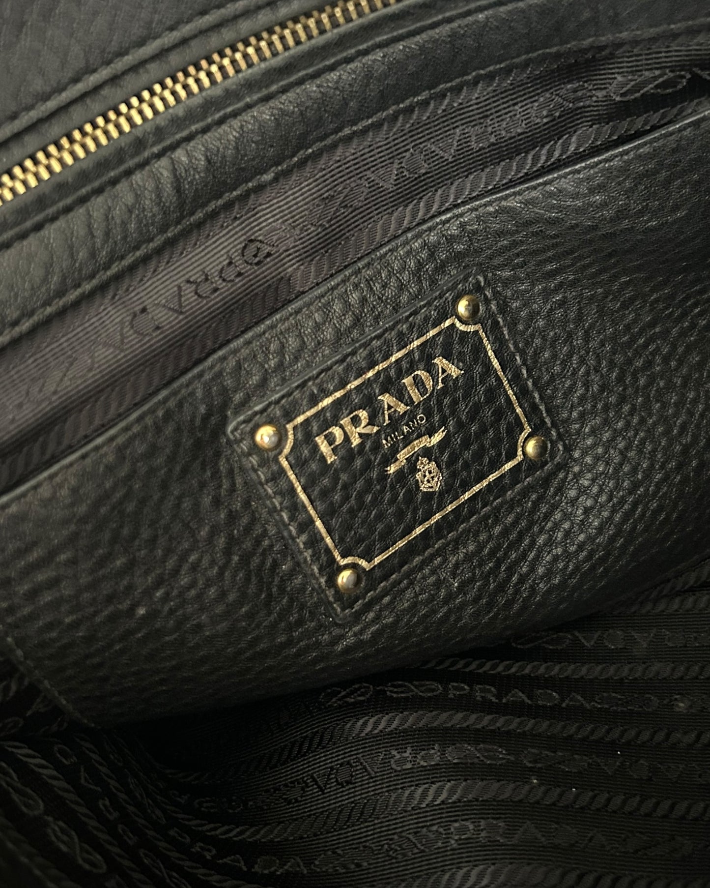 Prada Vitello Daino Black Leather Tote
