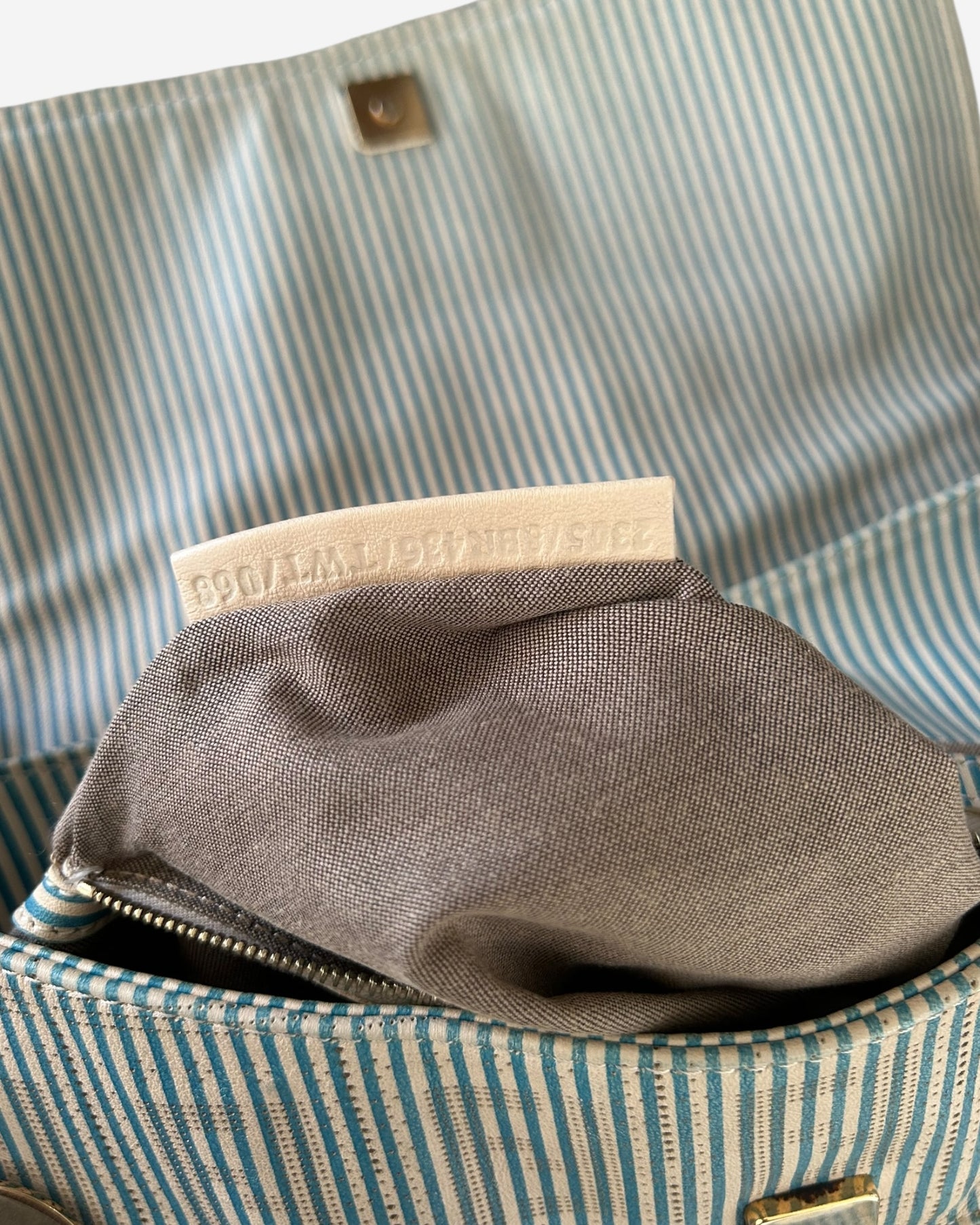 Fendi Vitello FF Striped Chef Bag Blue White