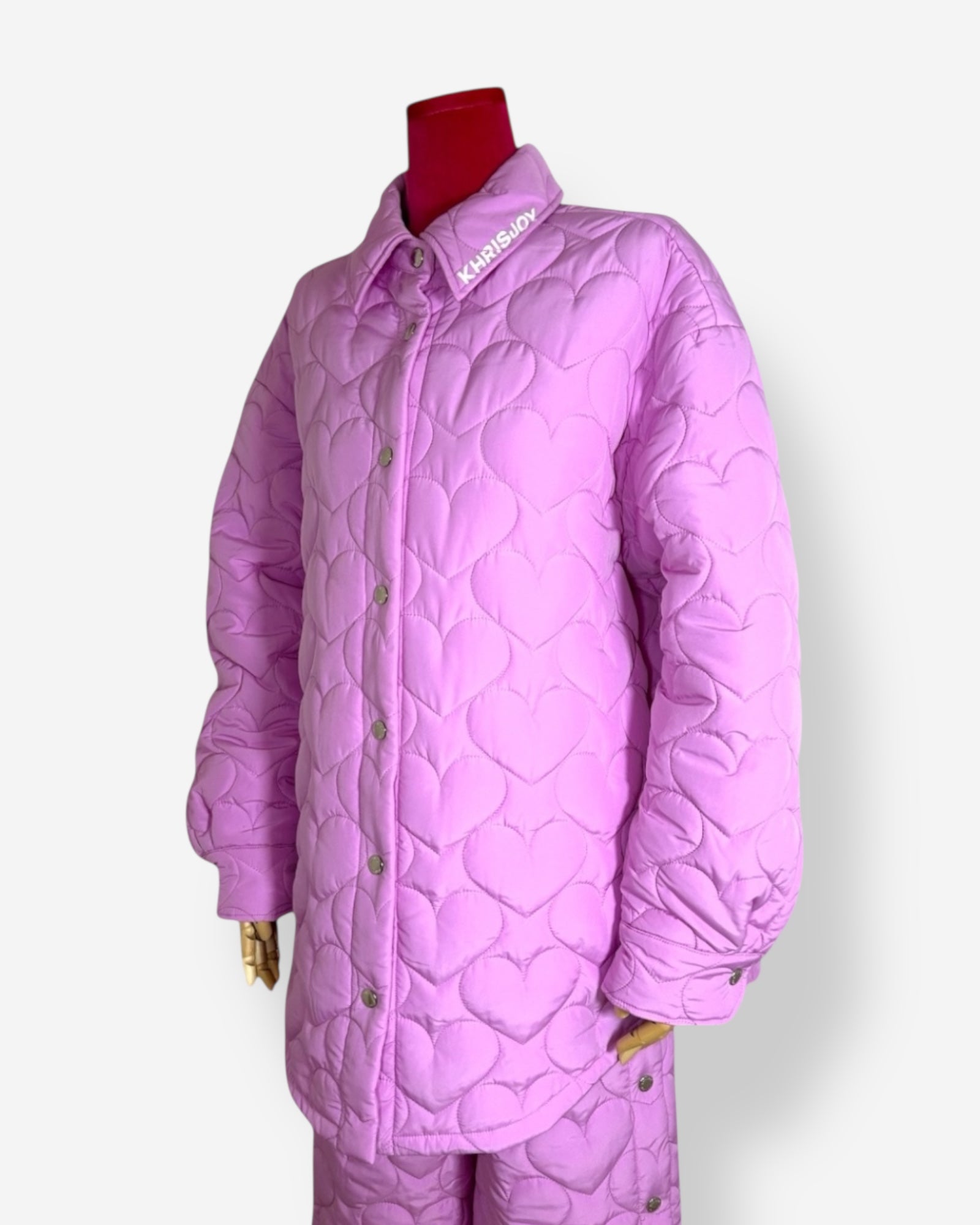 side view Khrisjoy pink jacket