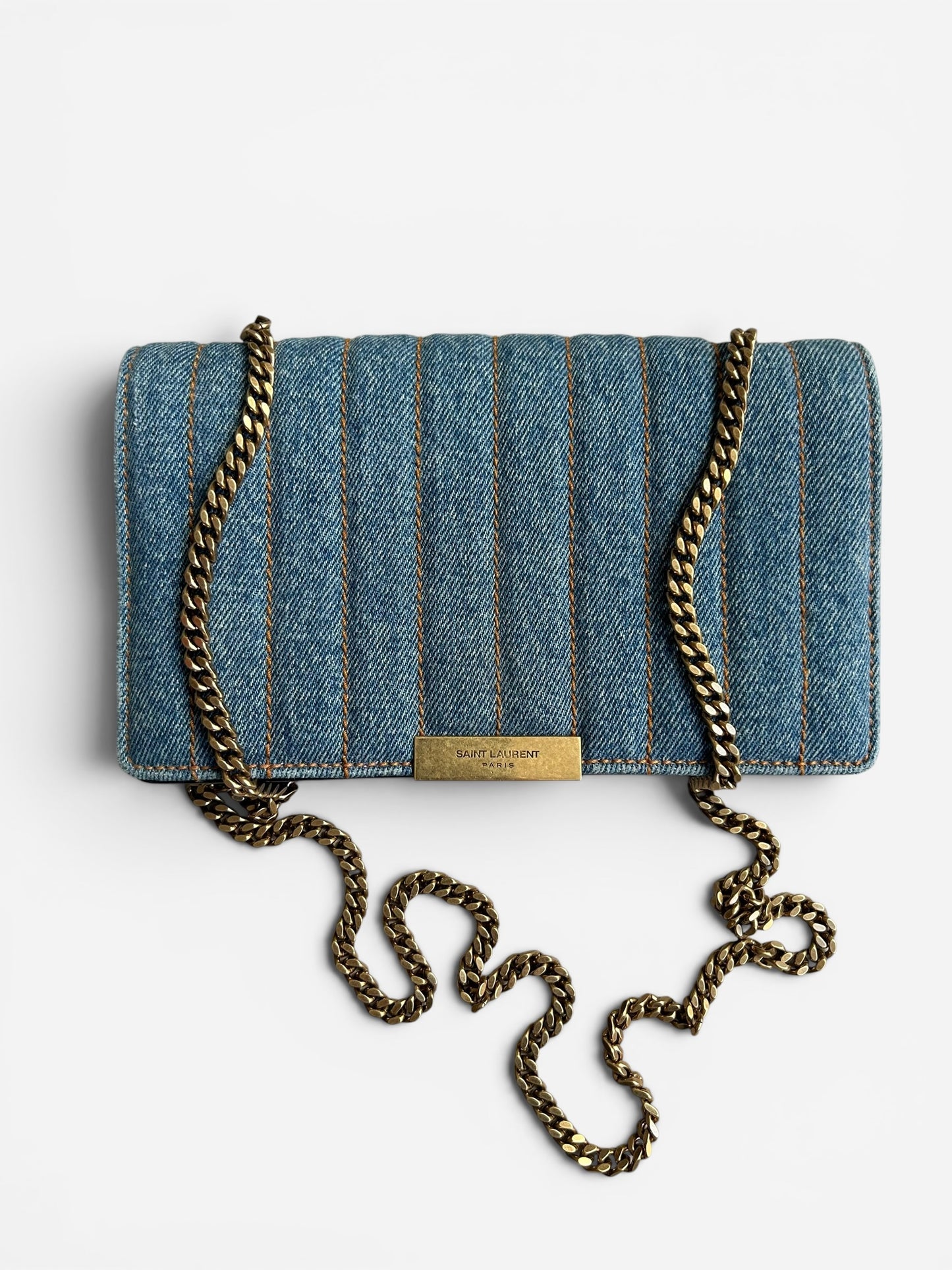 Saint Laurent Denim Amalia Matelasse chain bag