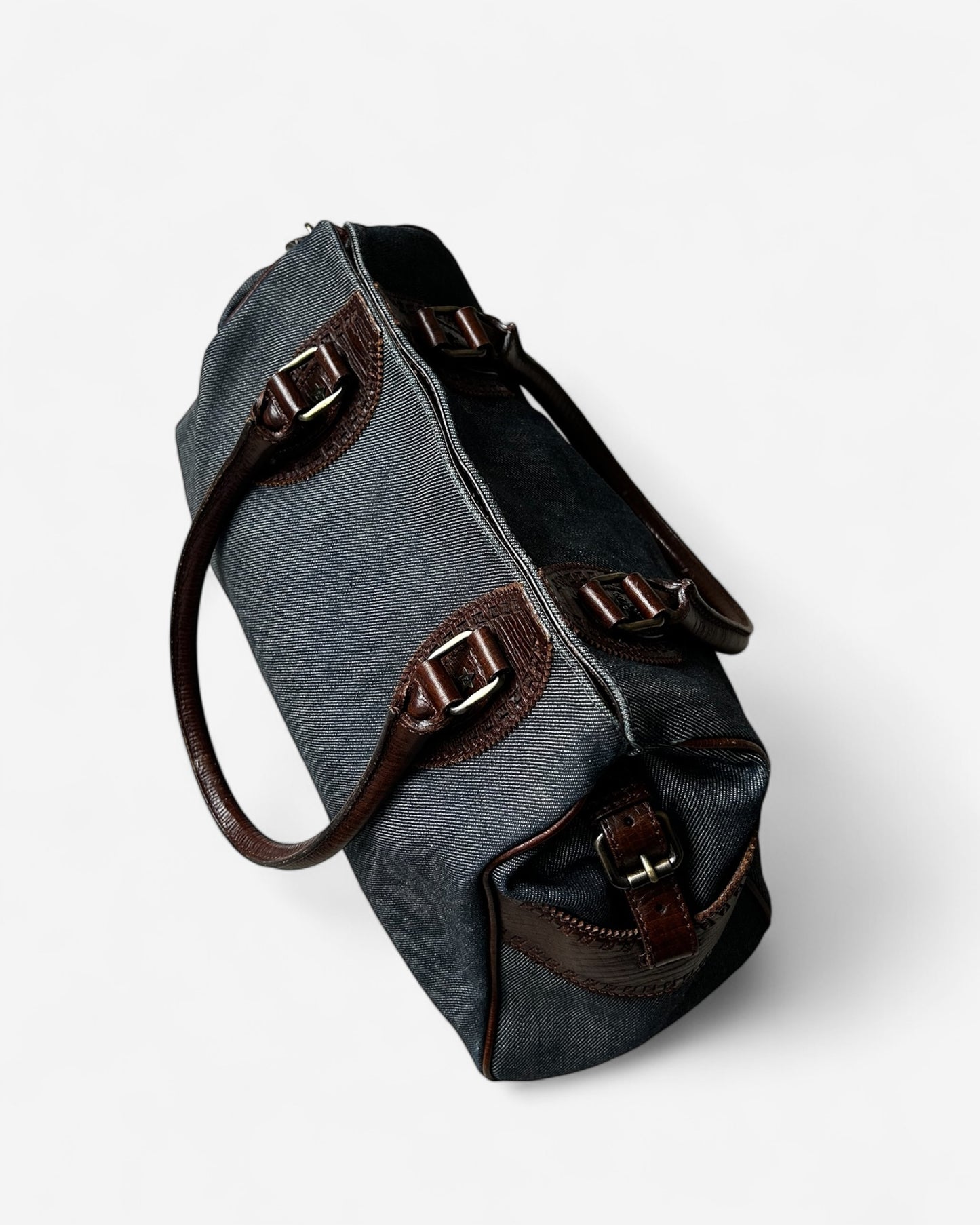 handle stitching detail on fendi brown leather strap