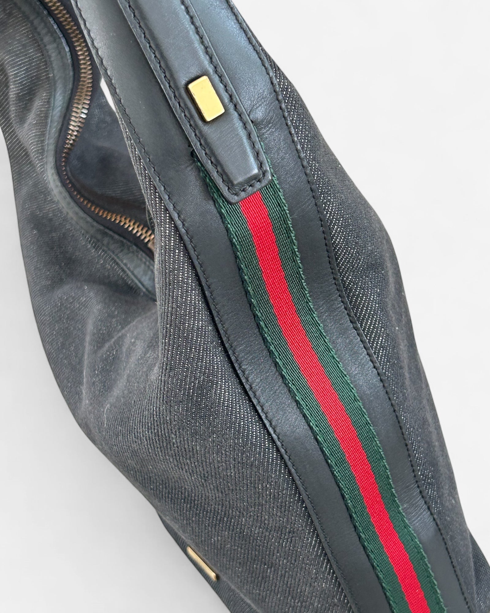authentic gucci denim hobo with brass hardware