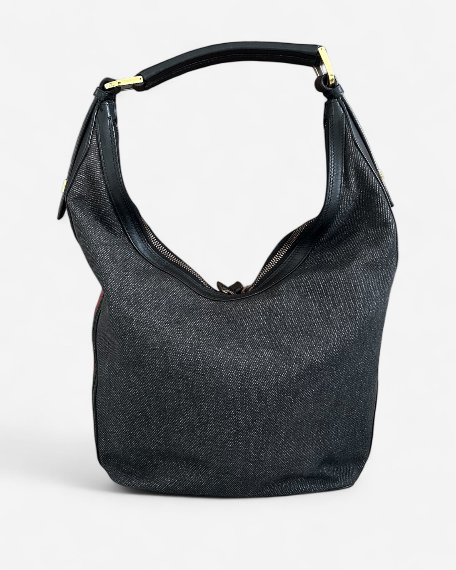 gucci hobo bag side view – green red stripe detail