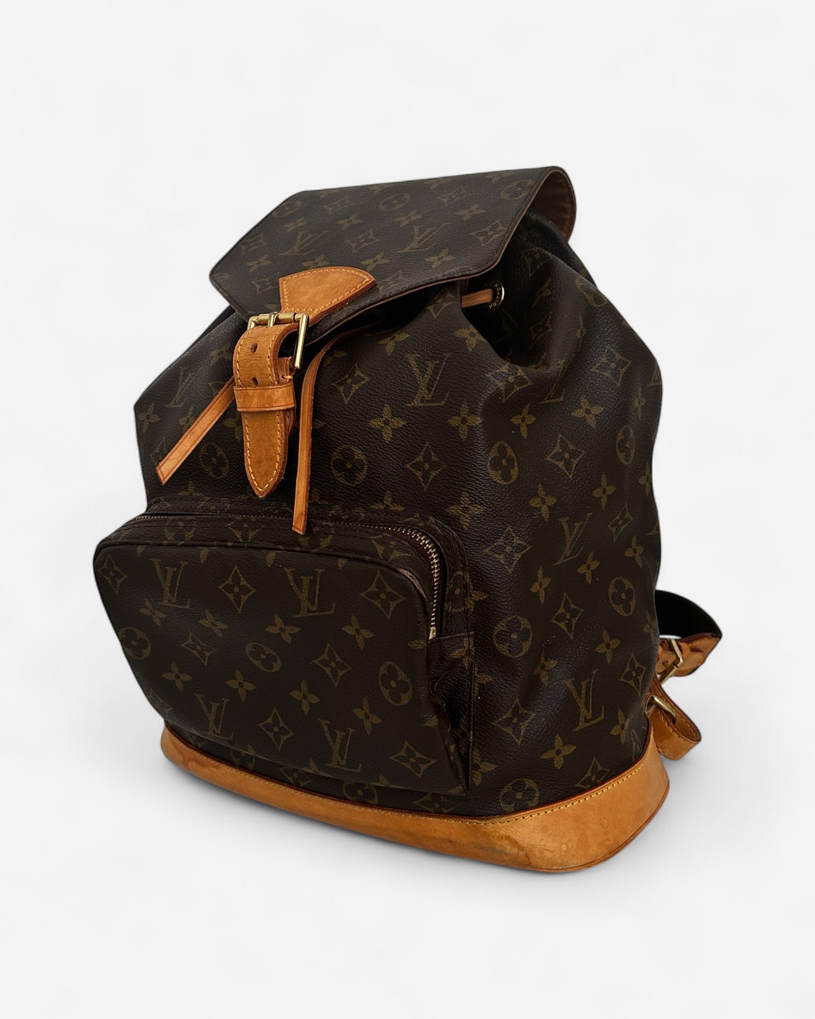 front view of louis vuitton montsouris bag with drawstring closure