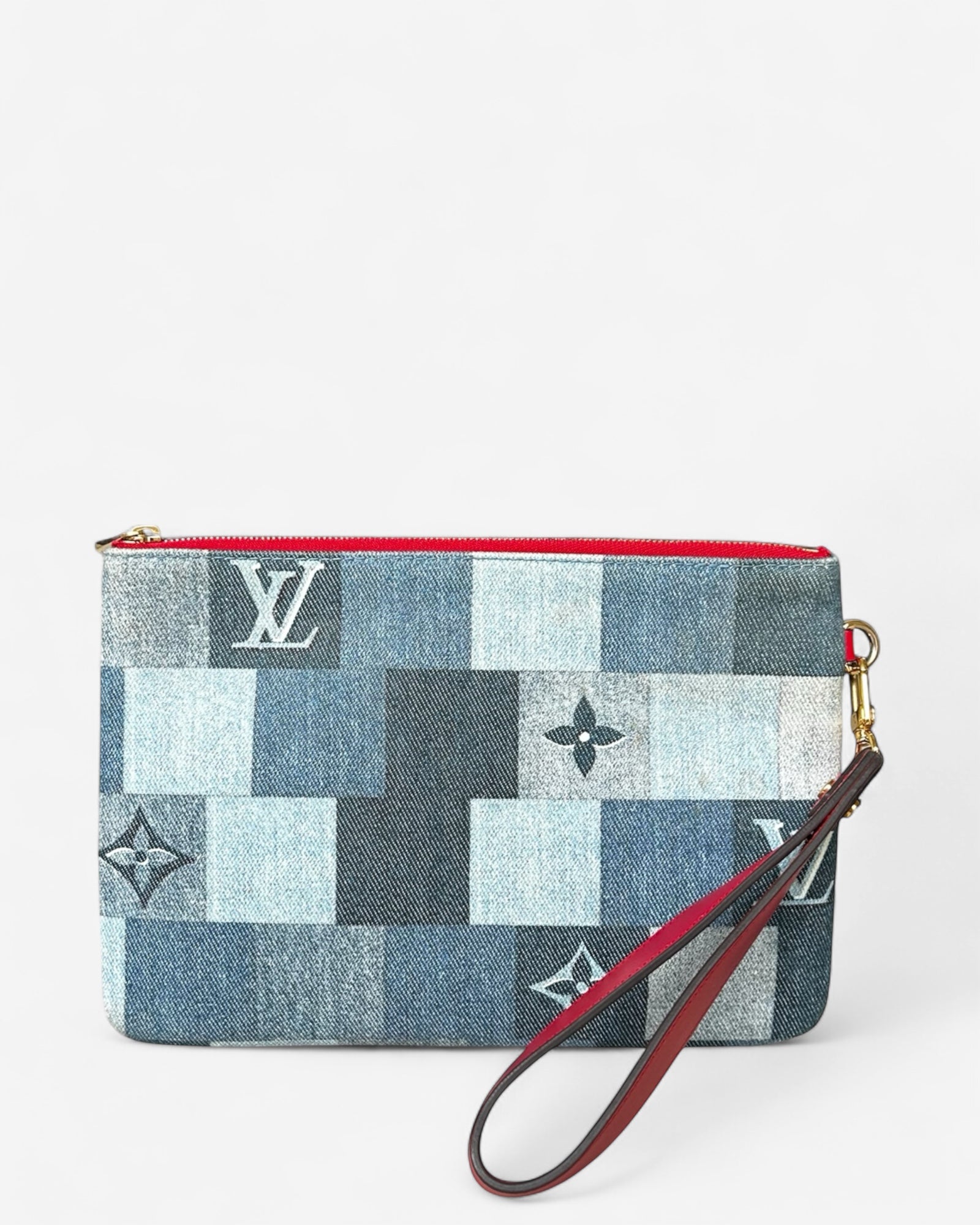louis vuitton patchwork city pouch in monogram denim bleu and rouge