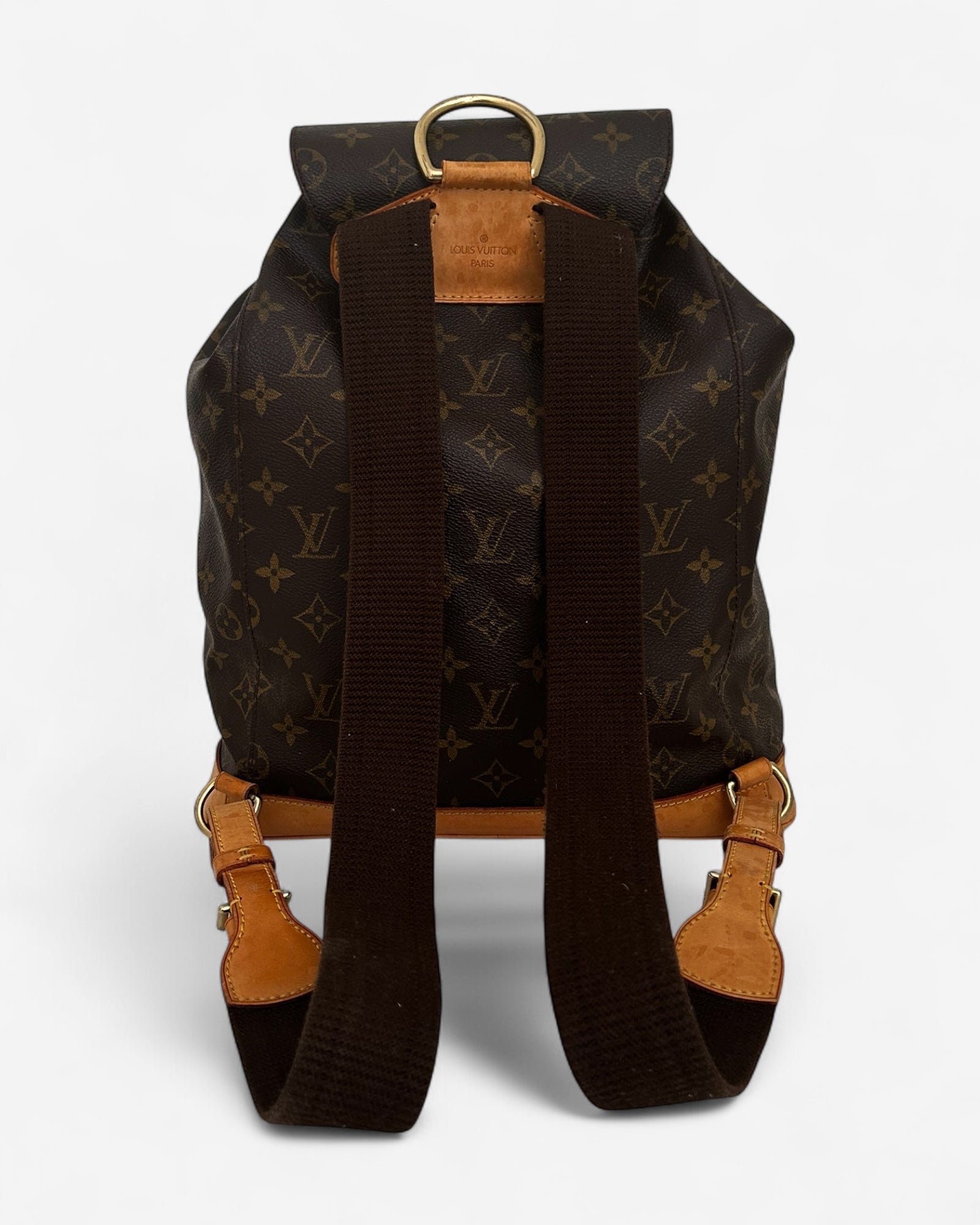 adjustable leather strap detail on vintage louis vuitton backpack
