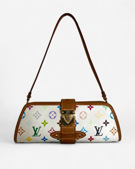 Used Louis Vuitton x Takashi Murakami Shirley bag in white Monogram Multicolore – front view