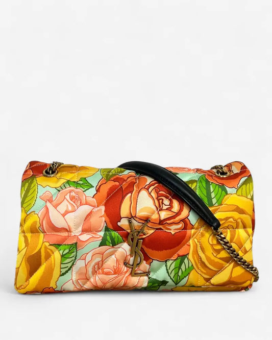Pre-owned Saint Laurent Jamie Medium shoulder bag in multicoloured floral satin with gold YSL logo and chain strap