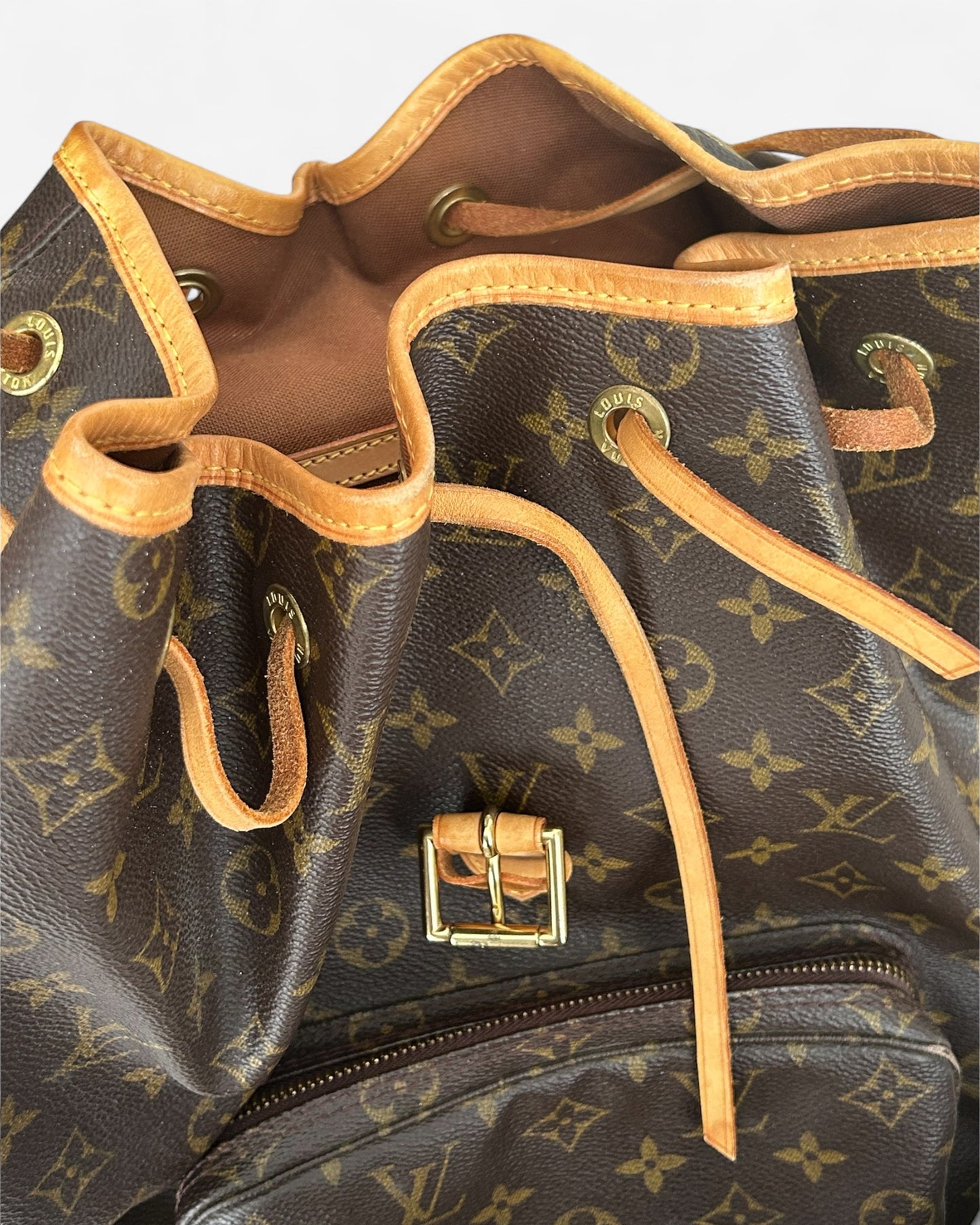 vintage lv backpack with vachetta leather trim and gold hardware