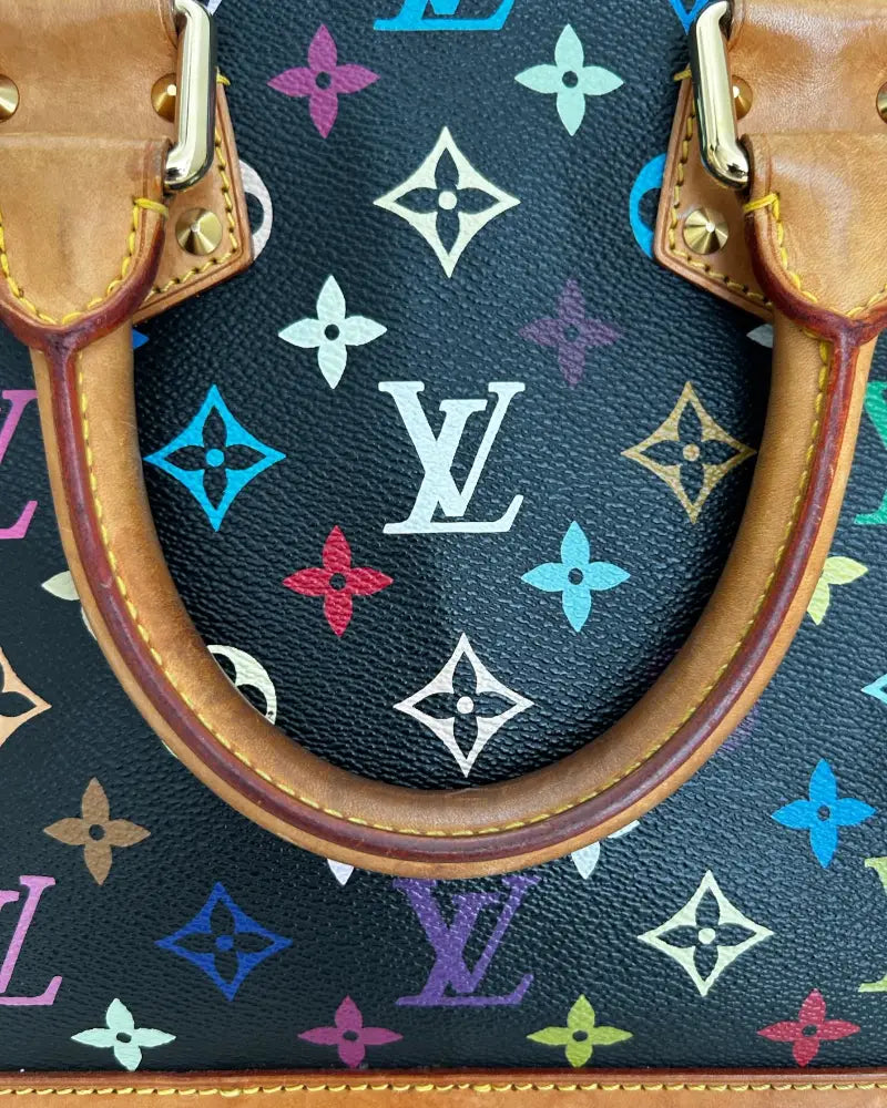 Handle detail of authentic Louis Vuitton x Murakami Alma PM Multicolore 2004 handbag