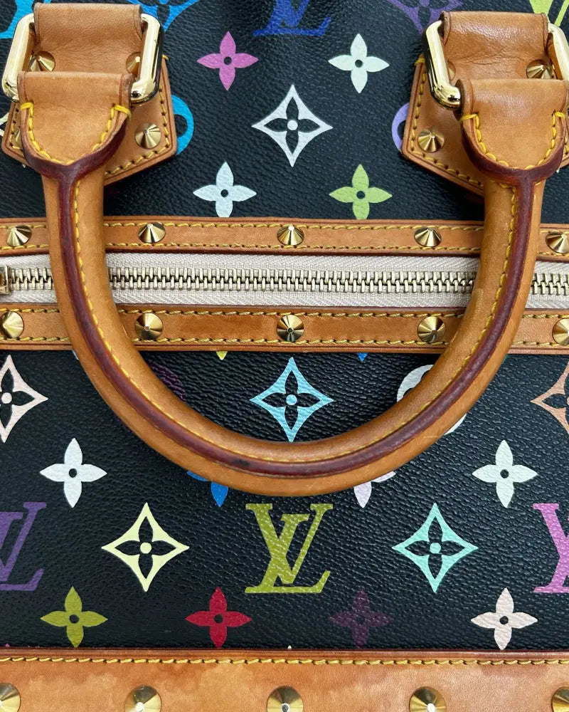 Zipper detail of authentic Louis Vuitton x Murakami Alma PM Multicolore 2004 handbag