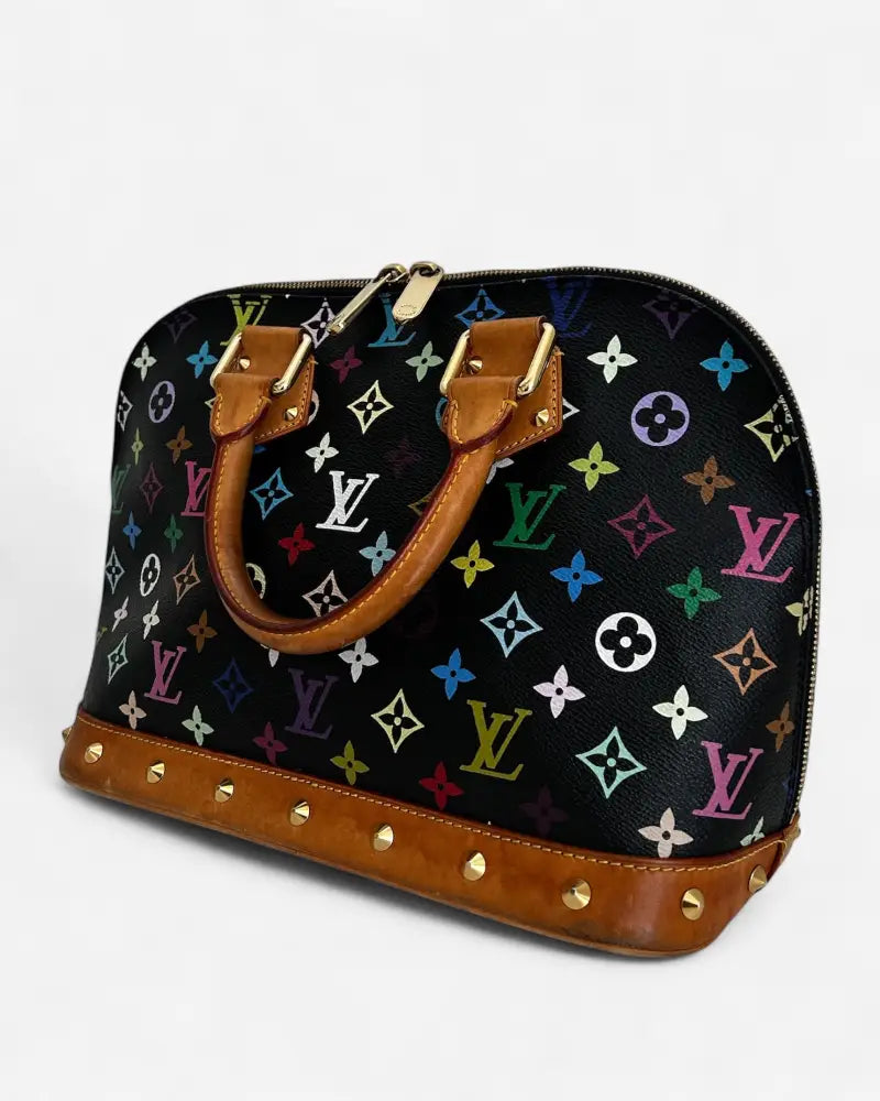 Angled front view authentic Louis Vuitton x Takashi Murakami Alma PM Multicolore 2004 bag